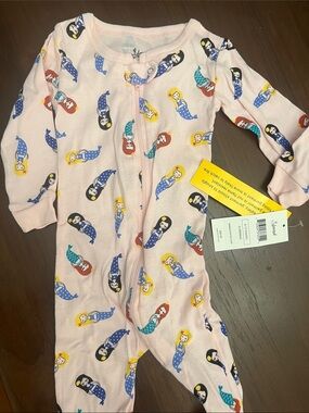 Leveret Pink Mermaid Print Zip footie Sleeper with feet grips size 6-12 months
